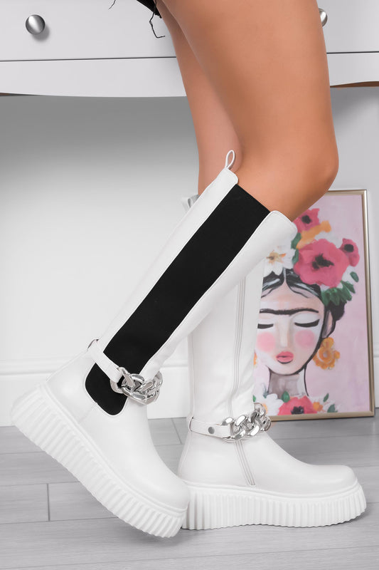 LARA - Bottes blanches Alexoo avec élastique et chaîne amovible