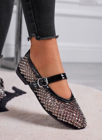 LAVINIA - Ballerines noires avec strass et bride réglable
