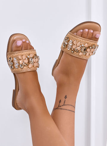 LAVINIA - Sandali Ciabatte beige con Fascia In pizzo e strass