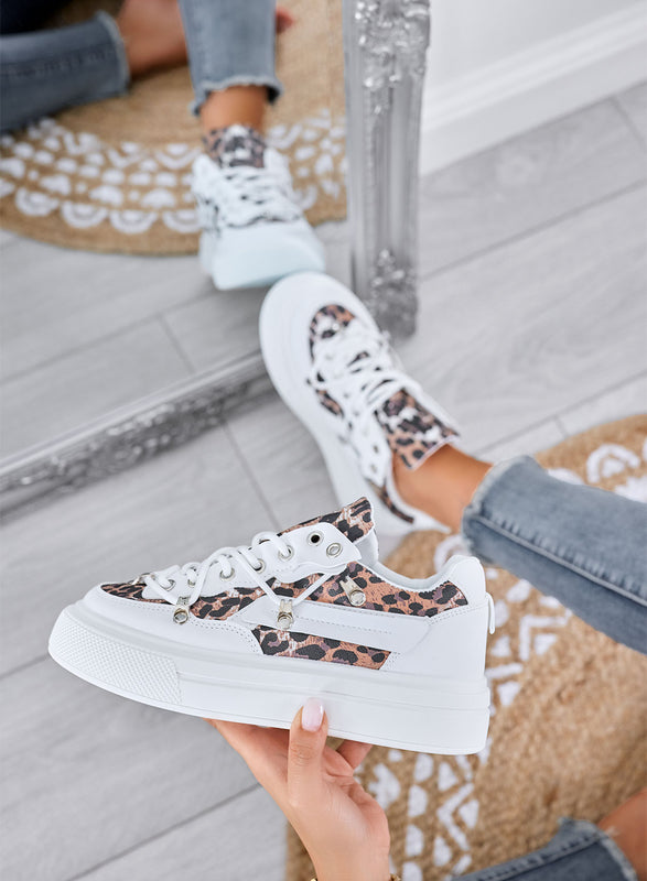 LESTER - Sneakers bianche platform con dettagli animalier leopardati