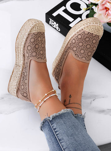 LILY - Espadrilles compensées brodées mud