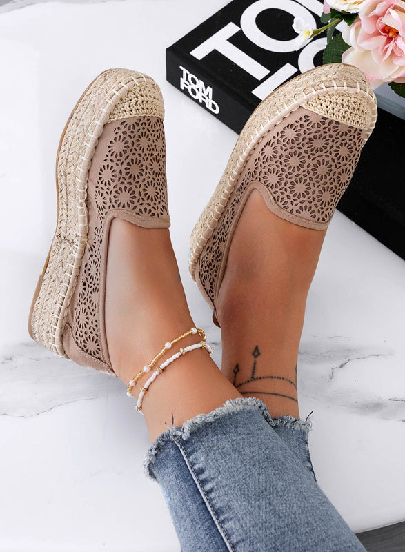 LILY - Espadrilles compensées brodées mud