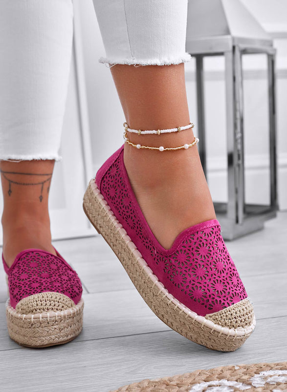 LILY - Espadrilles compensées fuchsia brodées