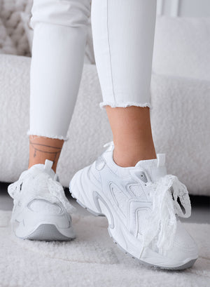 LINA - Sneakers bianche con Lacci in Pizzo e Suola Chunky