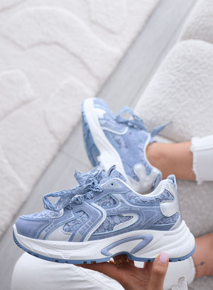 LINA - Sneakers blu con Lacci in Pizzo e Suola Chunky