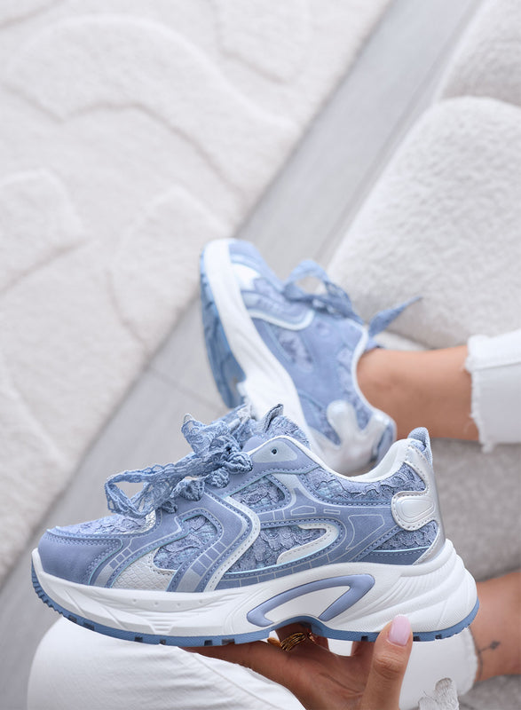 LINA - Blue Sneakers with Lace Laces and Chunky Sole