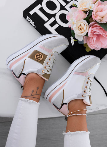 LOPEZ - Baskets grises à empiècements contrastés roses