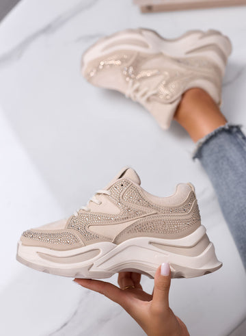 LOREEN - Beige sneakers with rhinestones and chunky sole