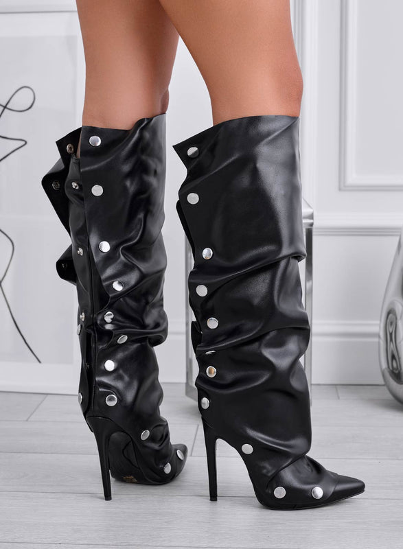 LOREEN - Boots noires à boucles et talons aiguilles hauts