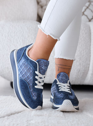 LORENA - Baskets bleues avec dentelle et strass brillants
