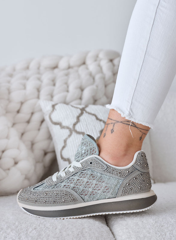 LORENA - Baskets vertes avec dentelle et strass brillants