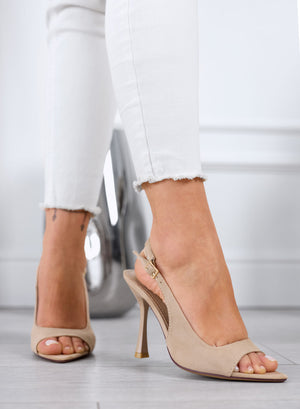 LUANA - Sandales en daim taupe à talons hauts