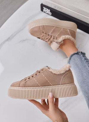 LUANA - Sneakers Donna Beige con Pelliccia Interna e Suola Platform
