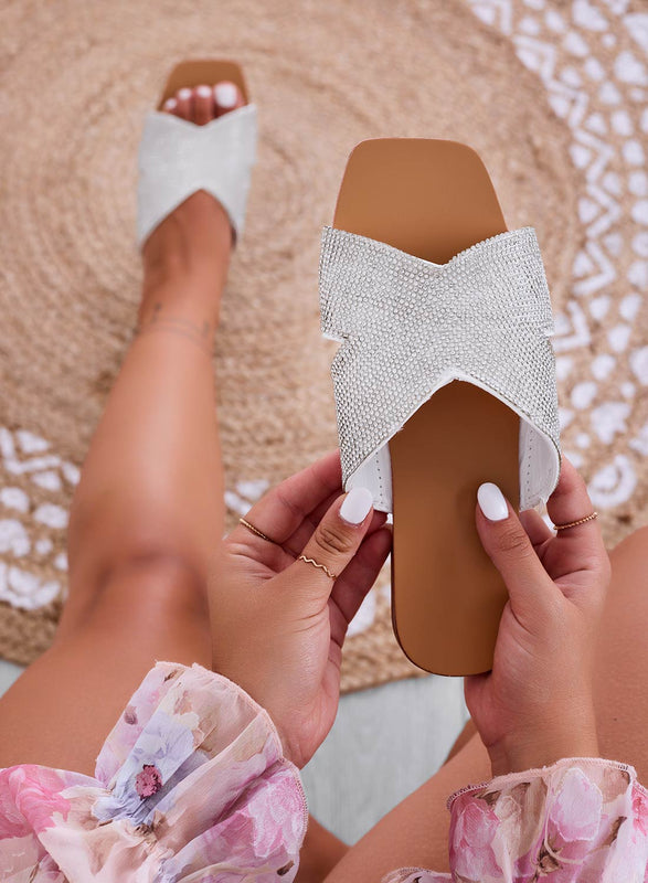 MAKE - Sandales pantoufles bijoux argent blanc