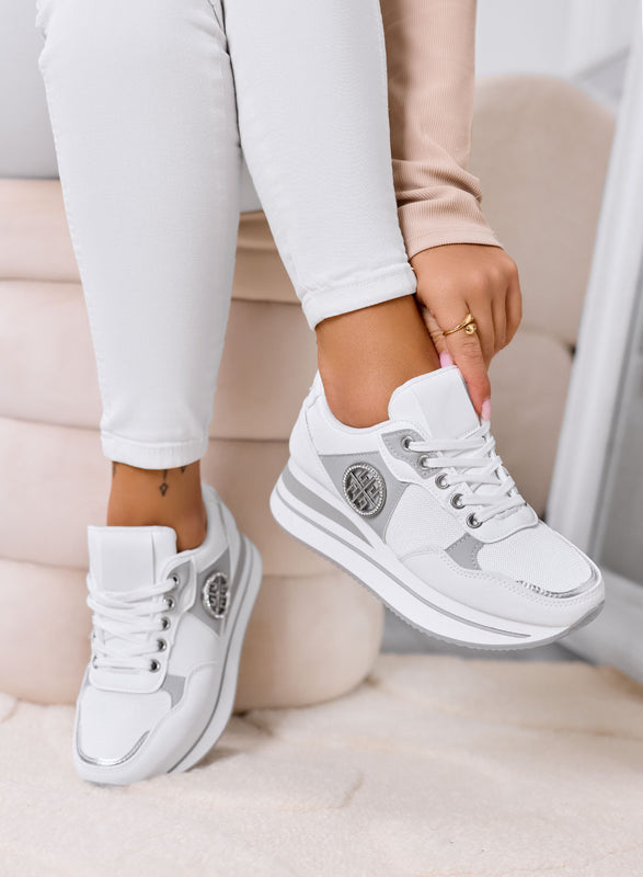 MALIA - White sneakers with side logo and comfortable wedge