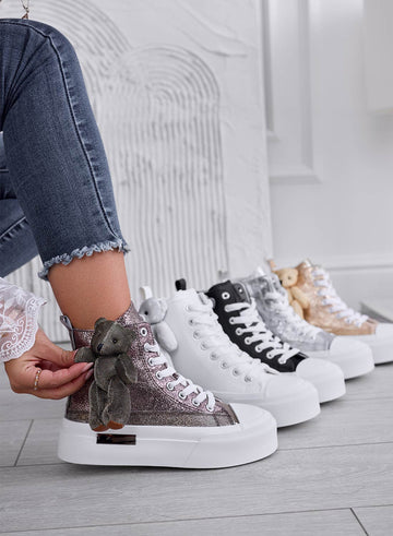 MARICA - Baskets bronze laminées avec peluche teddy