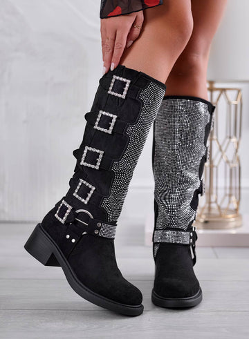 MARIELLA - Boots bijoux noires avec boucles strass