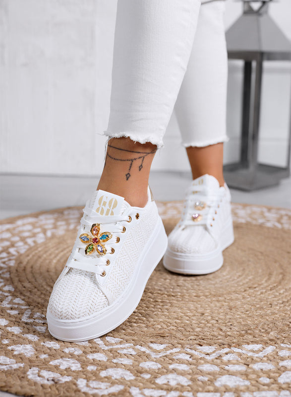 MARISA - White platform sneakers with jewel embellishment