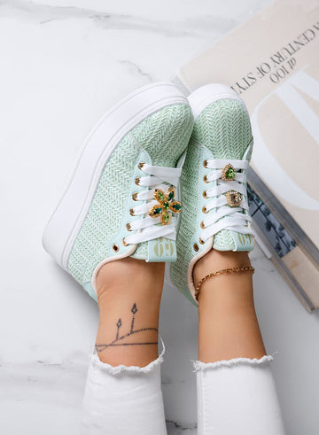 MARISA - Mint green platform sneakers with jewel embellishment