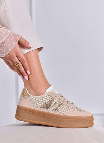 MARISOL - Beige sneakers with gold inserts and rubber sole