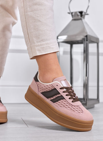 MARISOL - Pink sneakers with brown inserts and rubber sole