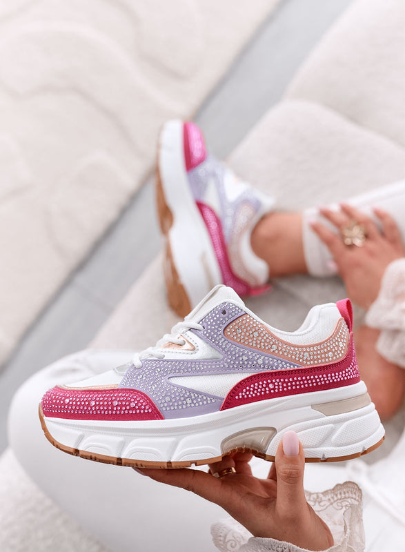 MARTINA - Baskets Multicolores avec Strass et Semelle Plateforme Chunky