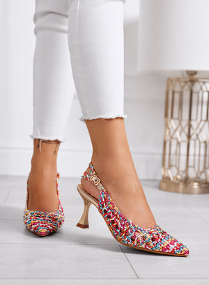 MAURA - Décolleté multicolor slingback in rafia intrecciata con tacco medio