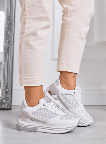MELEK - Sneakers bianche con inserti argento e suola platform