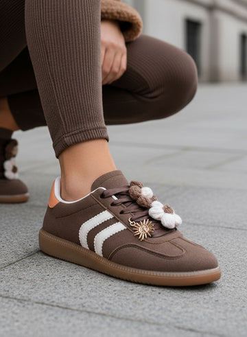 MELISSA - Baskets marron et beige avec fleurs crochet