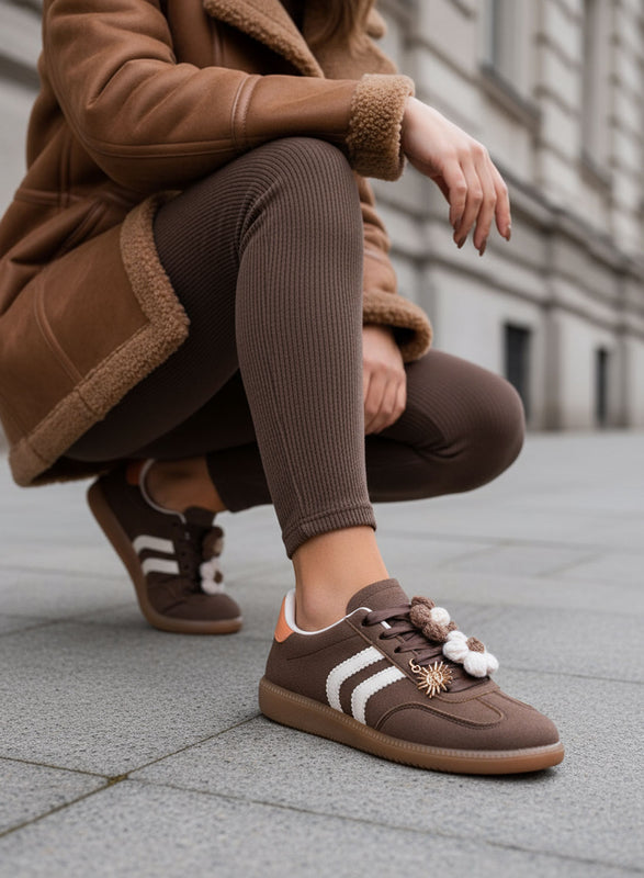 MELISSA - Baskets marron et beige avec fleurs crochet