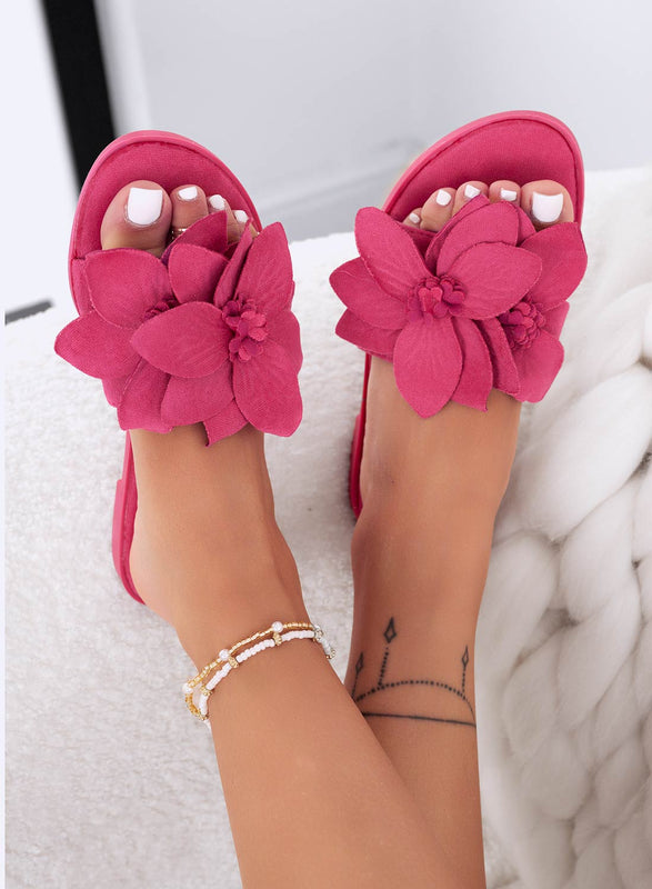 MELODY - Mules fuchsia avec fleur appliquée