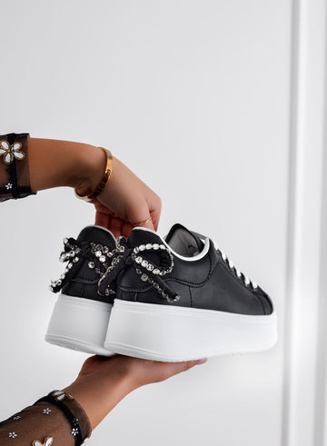 MILE - Baskets noires à semelle épaisse et nœud en strass