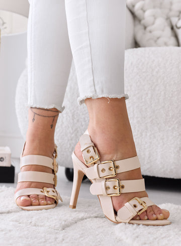 MINA - Sandales beiges avec boucles et talon haut