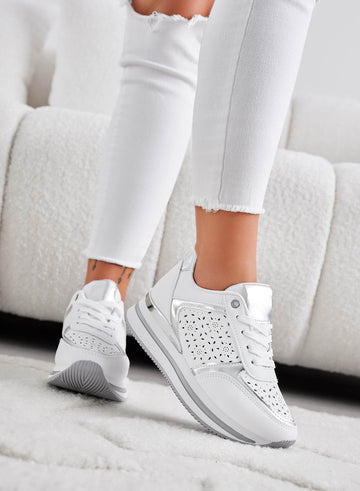 MINA - Sneakers bianche traforate con inserti argento