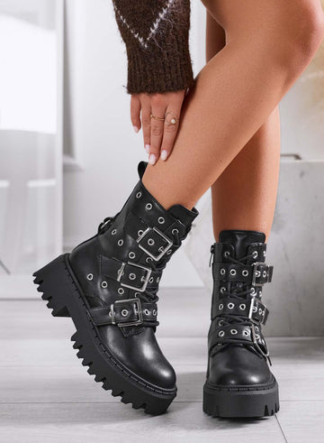 MIRIANA - Bottines noires type combat Alexoo avec boucles