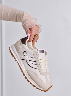 MONICA - Sneakers beige con inserti bianchi e lacci panna