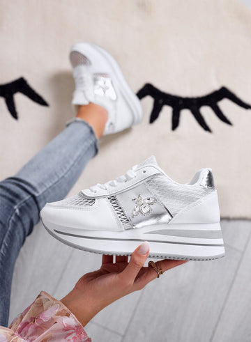 MOORE - Sneakers blanches avec maille respirante et abeille en bijoux