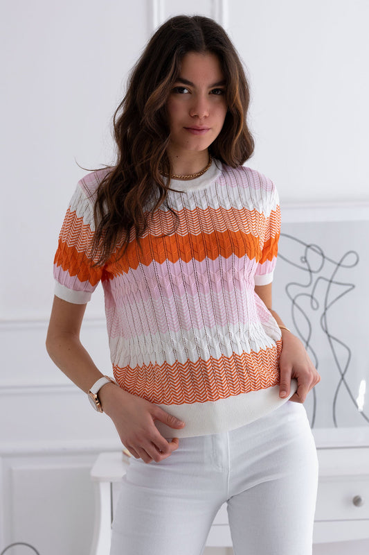 Maglia multicolor mezza maniche a zig zag