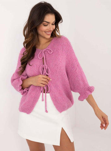 Cardigan rose avec lacets