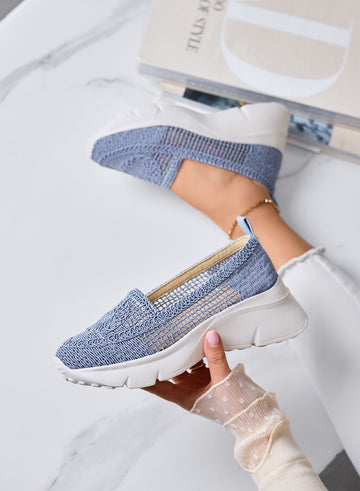 NASTIA - Mocasines azules Slip-on calados en crochet con suela chunky blanca