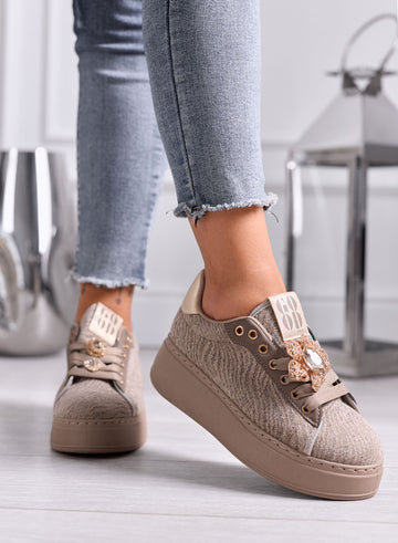 NINFA - Mud platform sneakers in laminated fabric with jewel embellishment