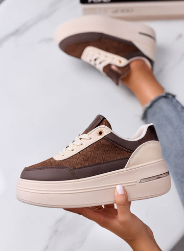 NORMA - Brown Platform Sneakers with Woven Inserts
