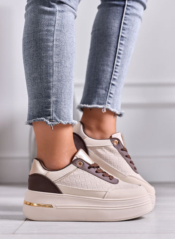 NORMA - Beige Platform Sneakers with Woven Inserts