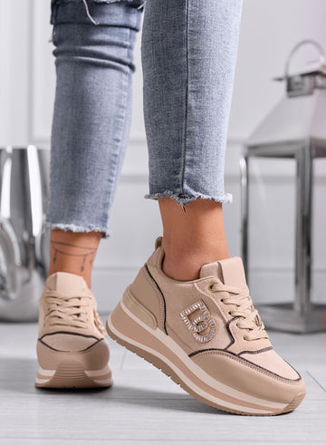 OTTAVIA - Sneakers Beige con Zeppa e Dettaglio Gioiello
