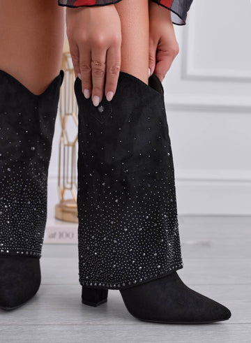 PAIGE - Camper boots noires avec strass