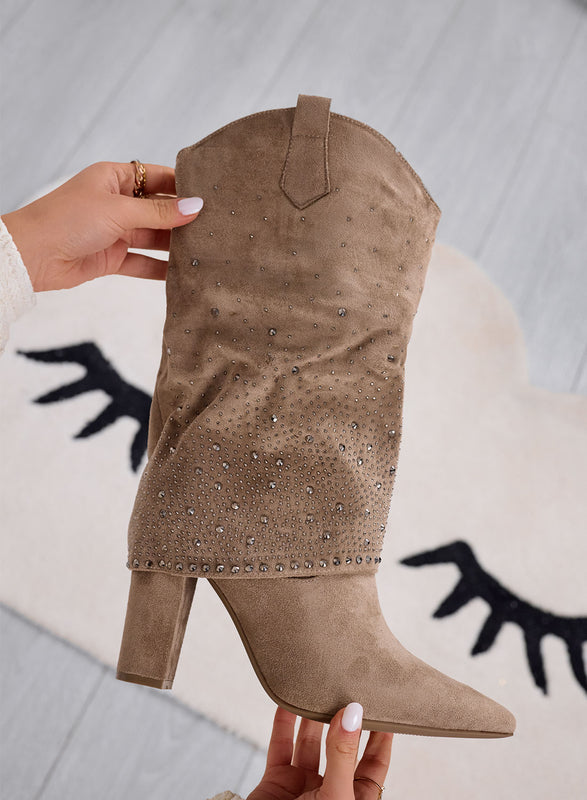 PAIGE - Bottes camperos couleur boue avec strass