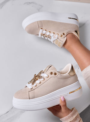 PAMELA - Sneakers beige Platform con Dettagli Gioiello stelle