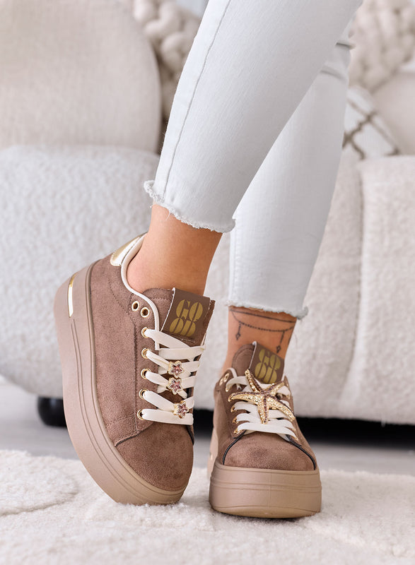 PAMELA - Zapatillas marrones con plataforma y detalles de joya en forma de estrellas