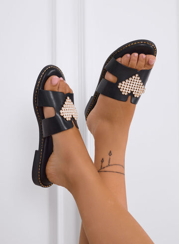 PATRIZIA - Sandalias negras Zapatillas con corazón joya
