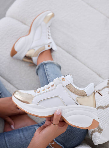 PATTY - Baskets blanches avec empiècements pailletés dorés